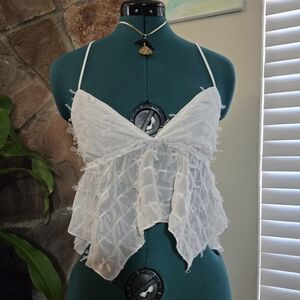 Edikted Whimsical Fairy Sheer Ruffle Camisole Crop Top Tank Mid Drift